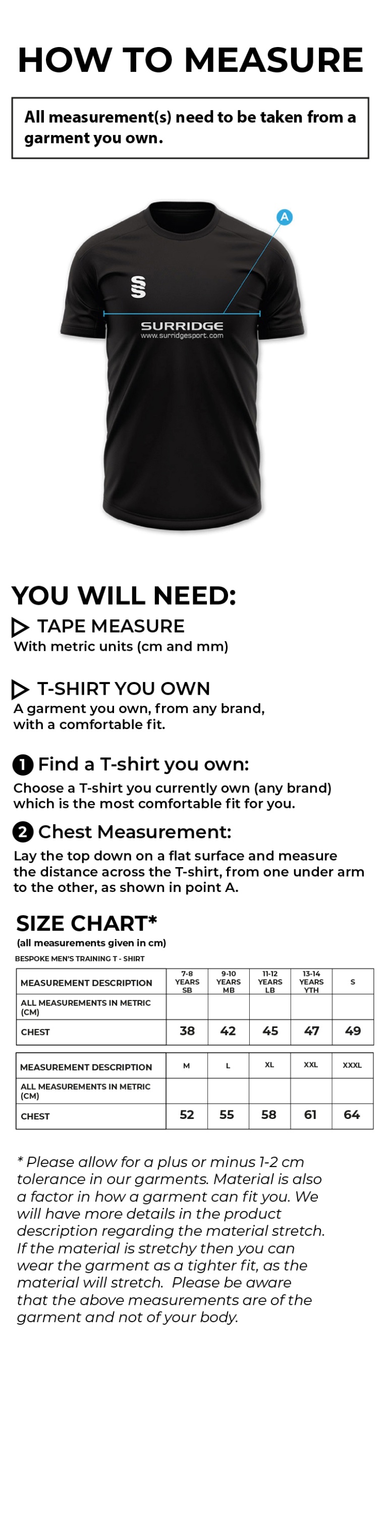 Men's T-Shirt - Red / Black - Size Guide