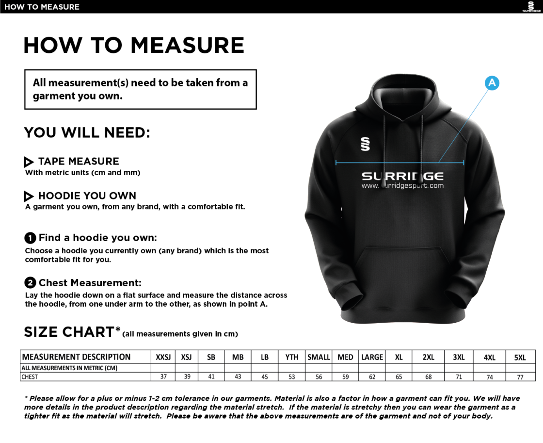 Essex Rebels - Basketball - Fuse Hoody - Unisex Fit - Size Guide