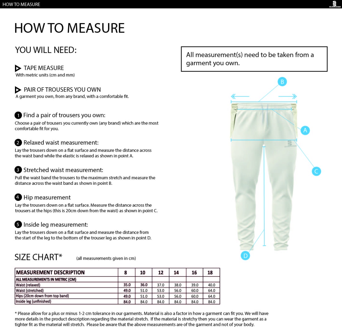 University of Essex - Ergo Playing Pant - Women's Fit - Size Guide