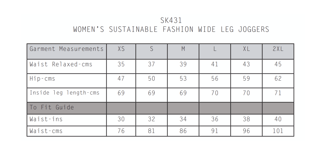 University of Essex - Wide Leg Joggers - Women's Fit - Size Guide
