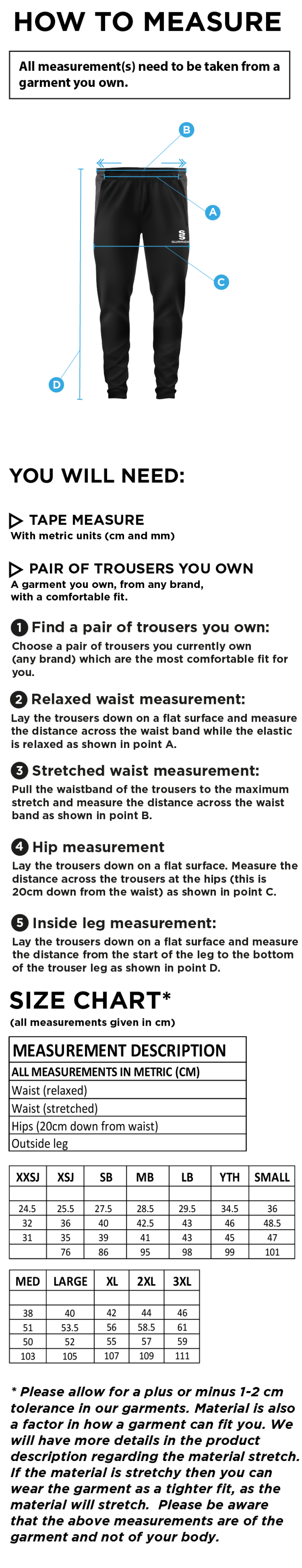 Bundle Variant - Tek Slim Training Pants - Unisex Fit - Size Guide