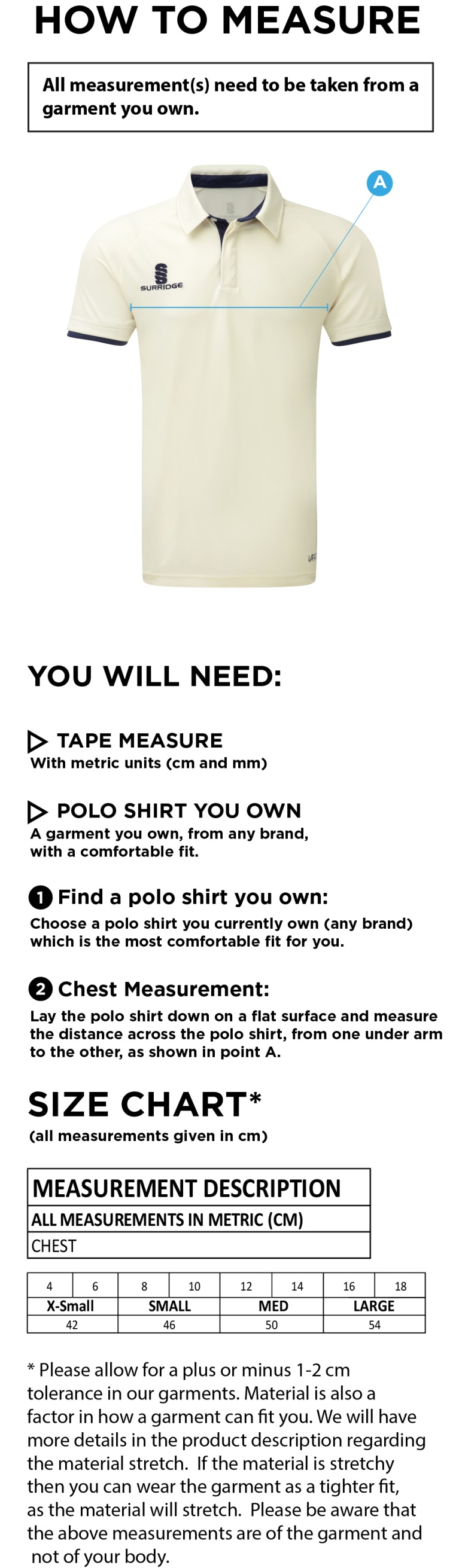 University of Essex - Fuse Short Sleeve Cricket Shirt - Women's Fit - Size Guide