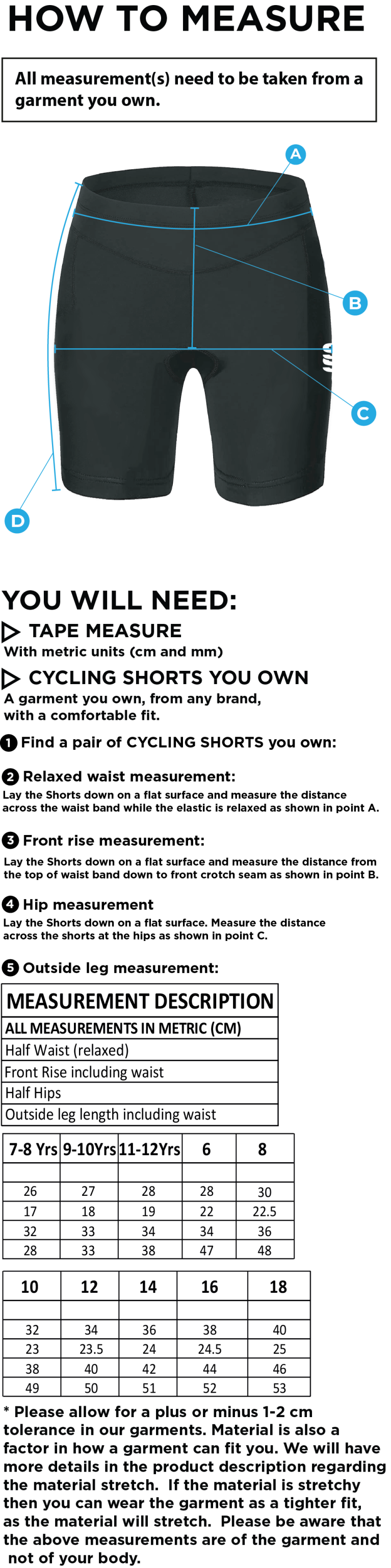 University of Essex - Dual Cycling Short - Women's Fit - Size Guide