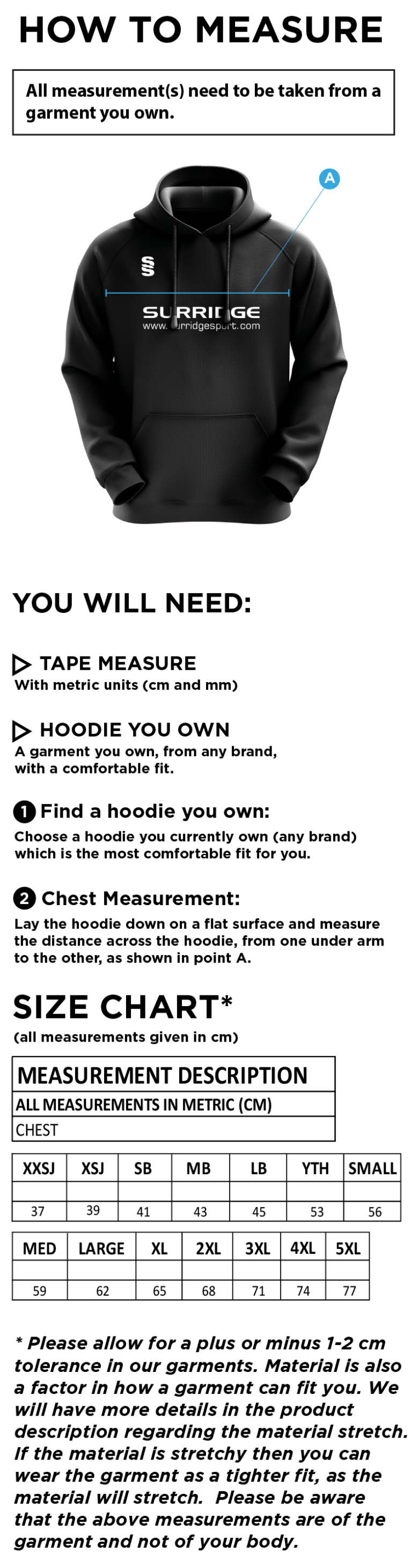 Essex Rebels - Basketball - Fuse Hoody - Unisex Fit - Size Guide