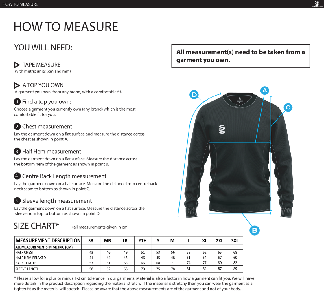 University of Essex - UERFC - Run Out Top - Unisex Fit - Size Guide