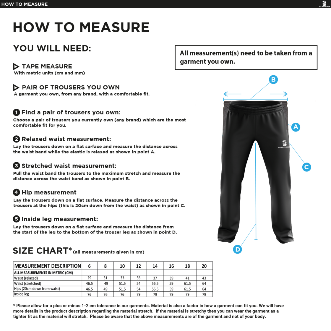 University of Essex - Dual Poplin Track Pant - Women's Fit - Size Guide