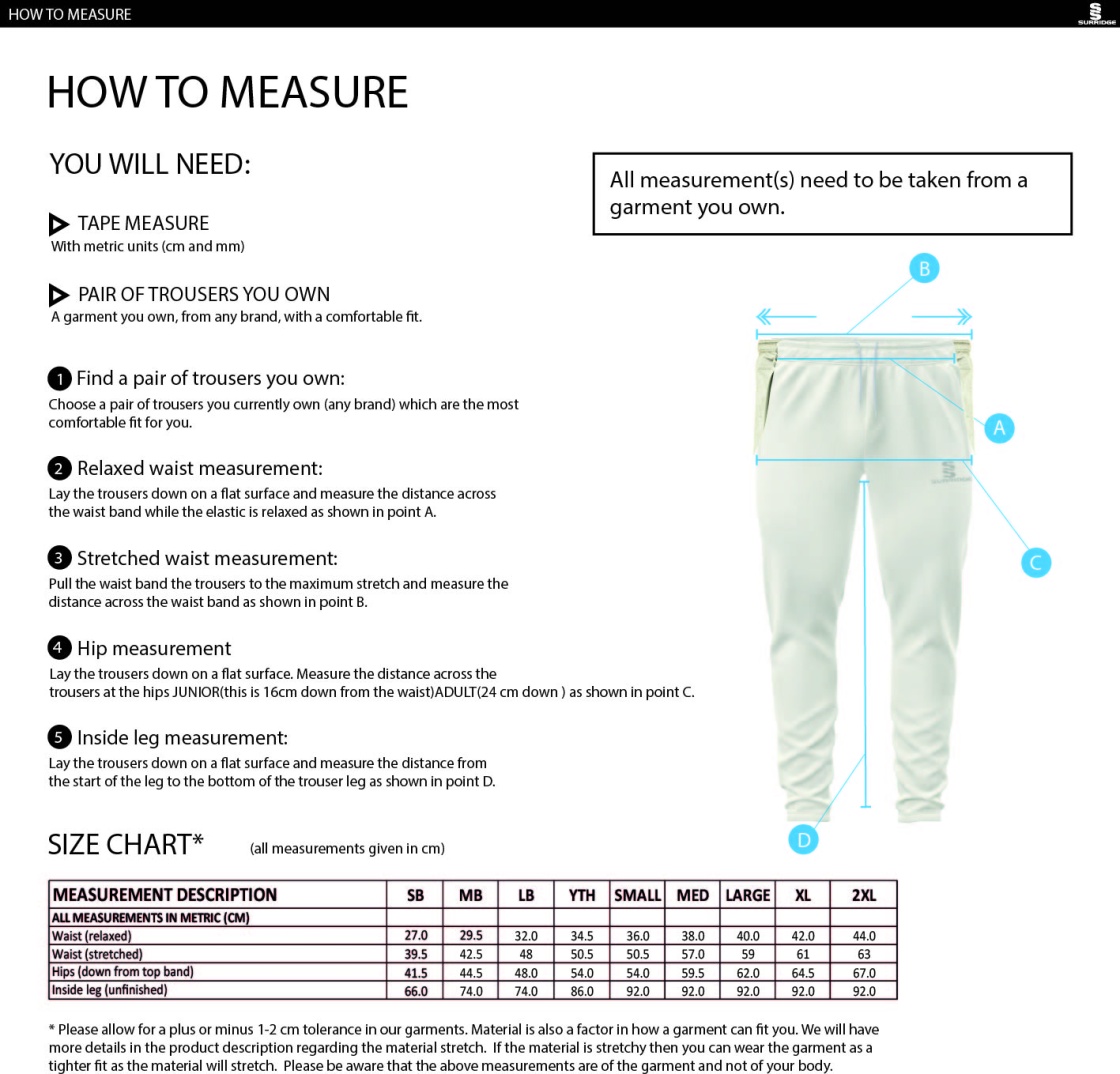 University of Essex - Ergo Playing Pant - Unisex Fit - Size Guide