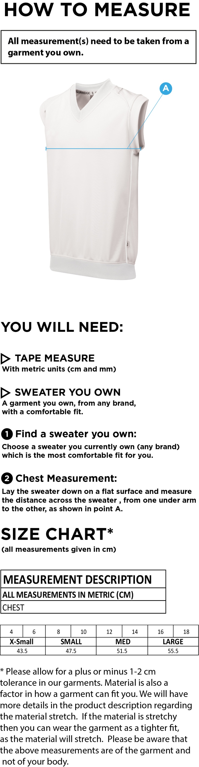 University of Essex - Blast Sleeveless Cricket Sweater - Women's Fit - Size Guide