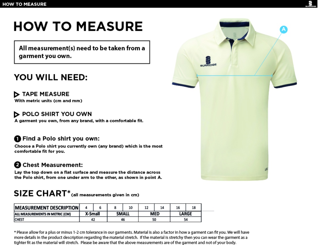 University of Essex - Fuse Short Sleeve Cricket Shirt - Women's Fit - Size Guide