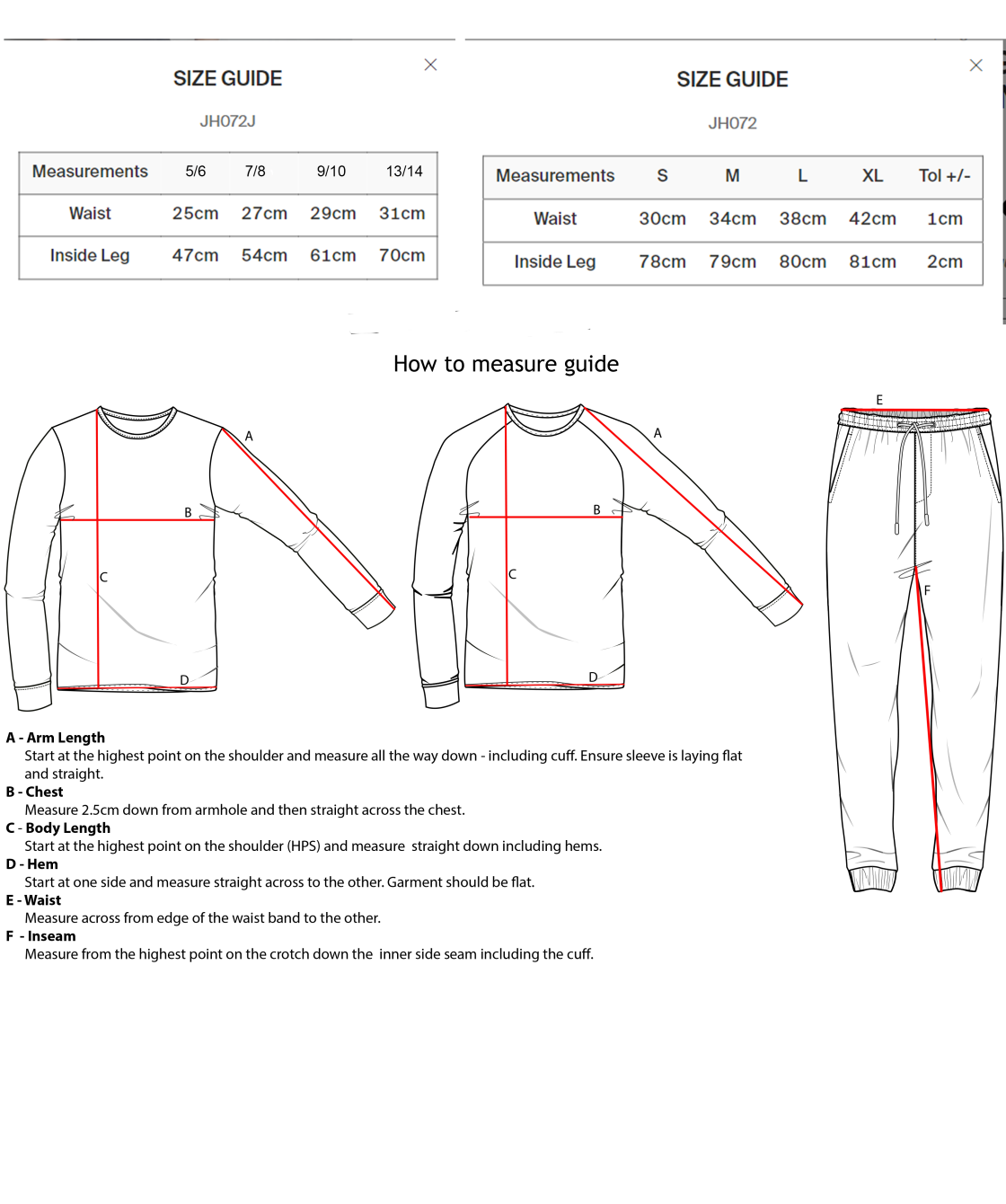 University of Essex - Cuffed Sweatpants - Size Guide