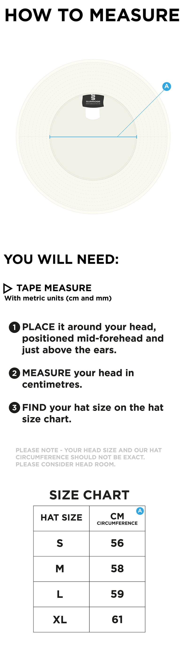University of Essex - Floppy Hat - Ivory - Size Guide