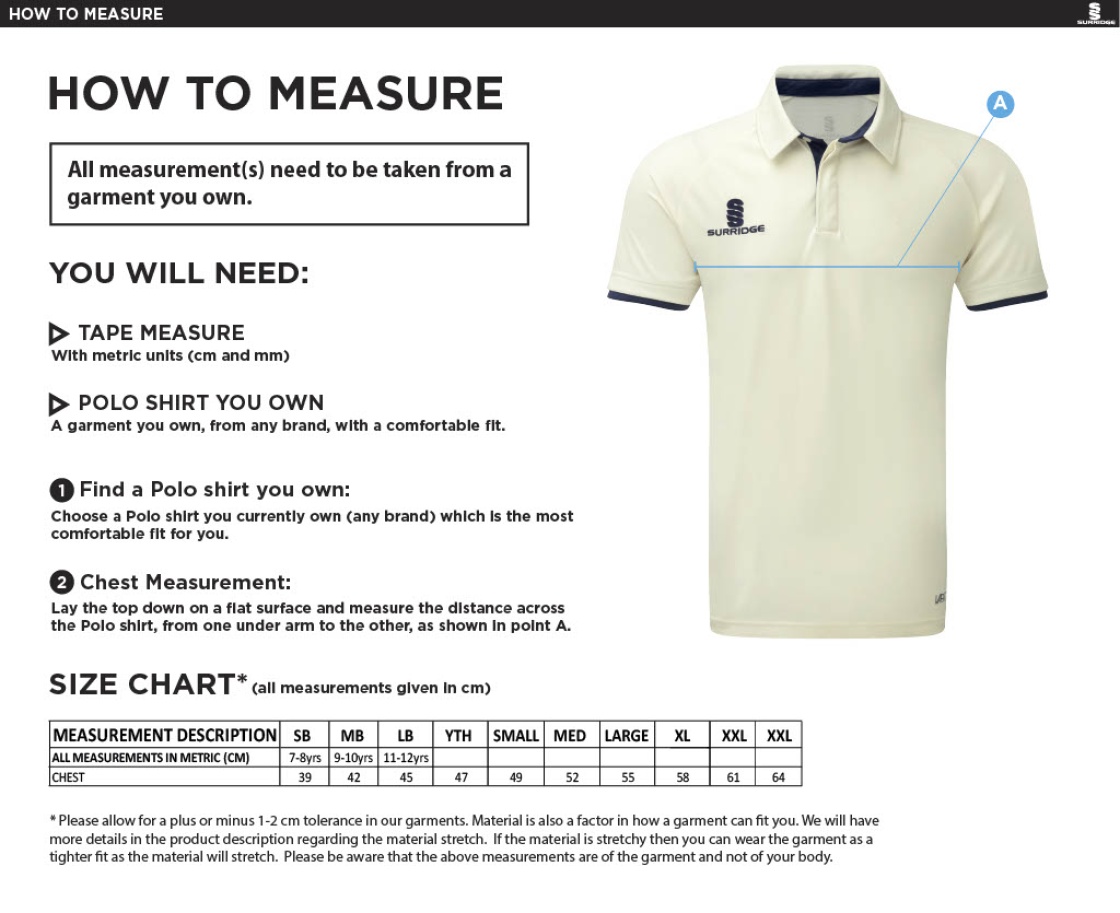 FUSE SHORT SLEEVE CRICKET SHIRT - Mens / Juniors - Size Guide