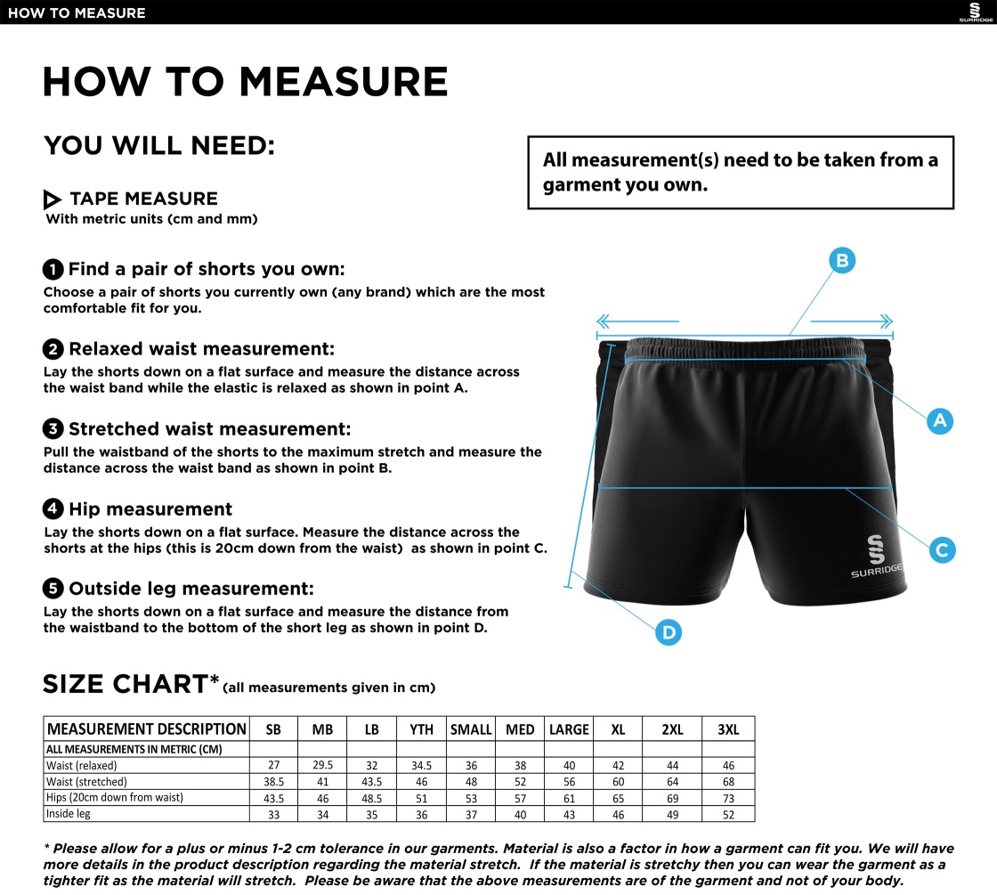 University of Essex - Performance Gym Short - Unisex Fit - Size Guide