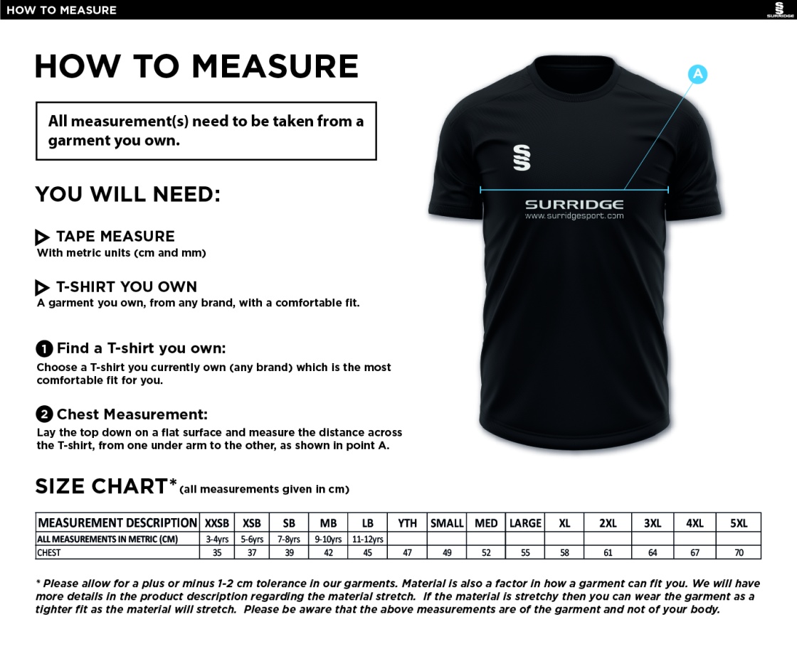 University of Essex - UERFC - Dual Training Vest - Unisex Fit - Size Guide