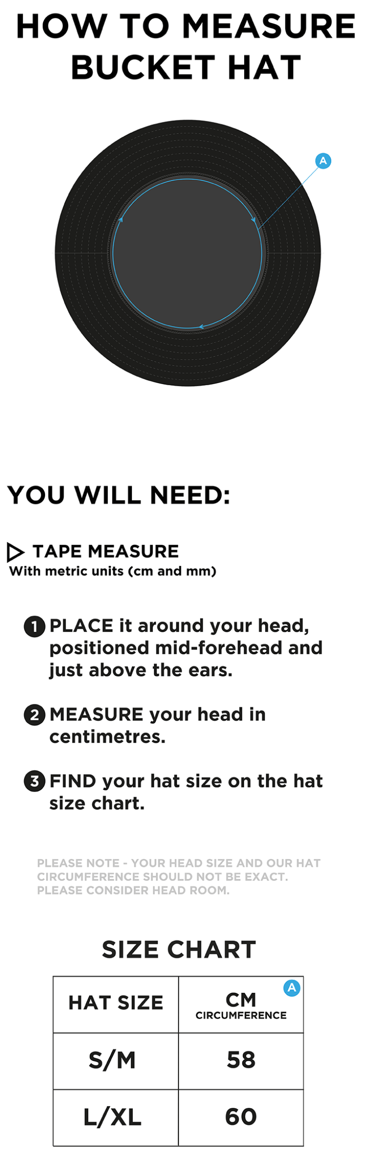 University of Essex - Dual Bucket Hat - Unisex Fit - Size Guide