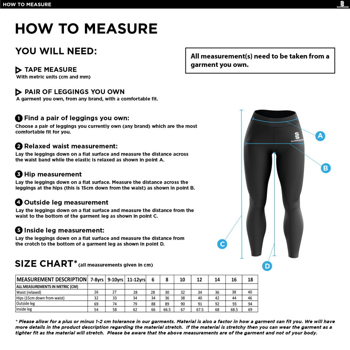 University of Essex - Performance Full Length Leggings - Women's Fit - Size Guide