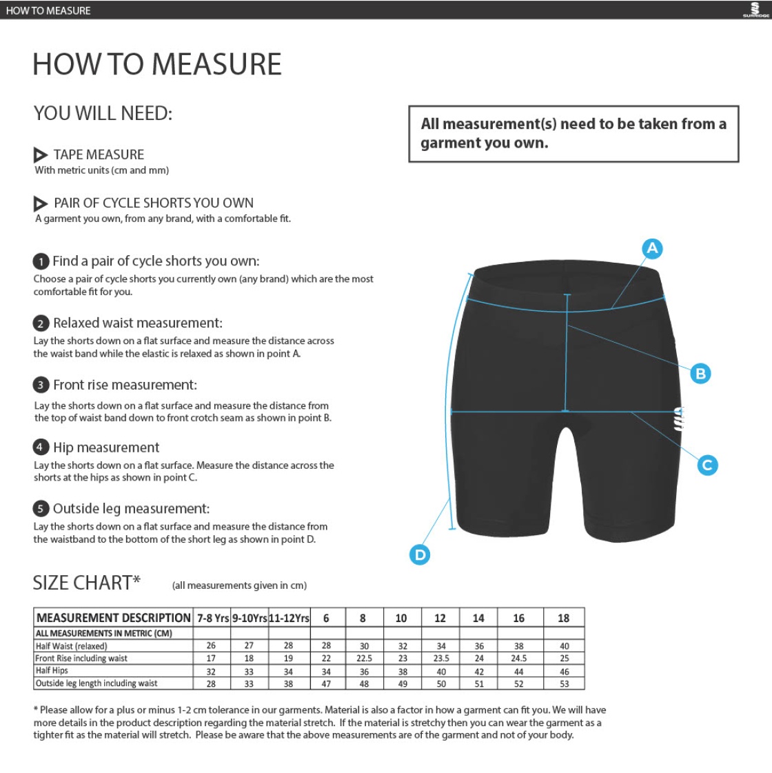 University of Essex - Dual Cycling Short - Women's Fit - Size Guide